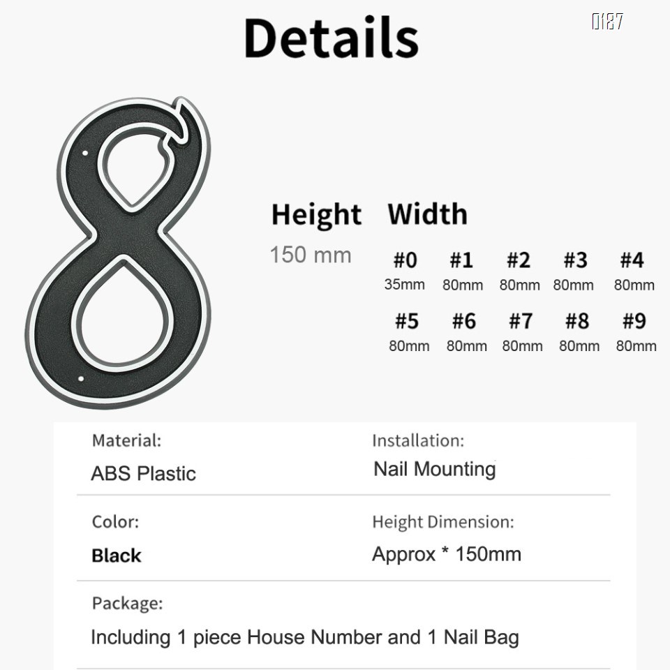 150mm Big Modern House Number Hotel Home Door House Number Outdoor Address Plaque Plastic