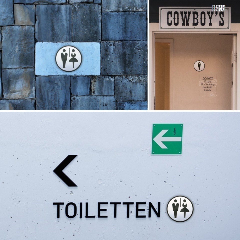 Self Sticker Round Sign  Restroom, Bathroom Door Sign for Offices, Businesses,Stainless Steel Plus Plastic bathroom signs