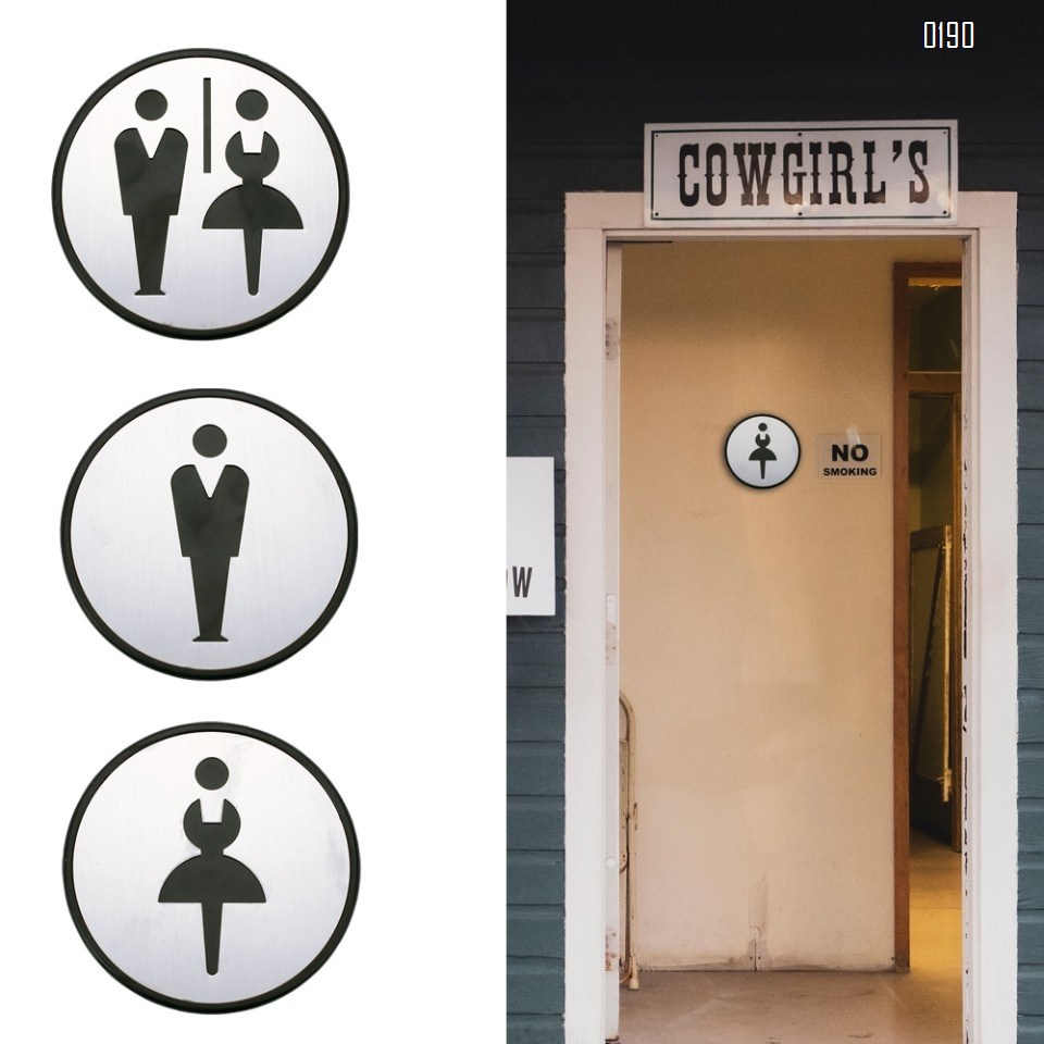 Self Sticker Round Sign  Restroom, Bathroom Door Sign for Offices, Businesses,Stainless Steel Plus Plastic bathroom signs