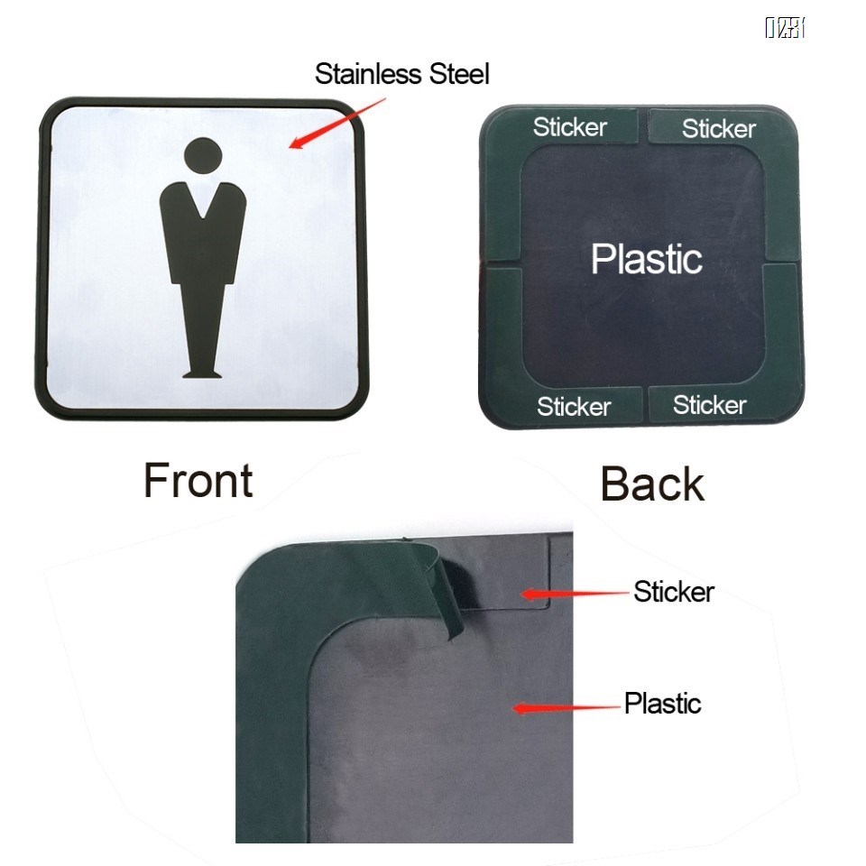 Self Sticker Sign  Restroom,  Bathroom Door Sign for Offices, Businesses,Stainless Steel Plus Plastic bathroom signs