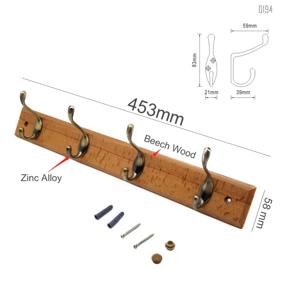 High quality beech and zinc alloy clothes hook  AB color bronze zinc alloy wooden hook