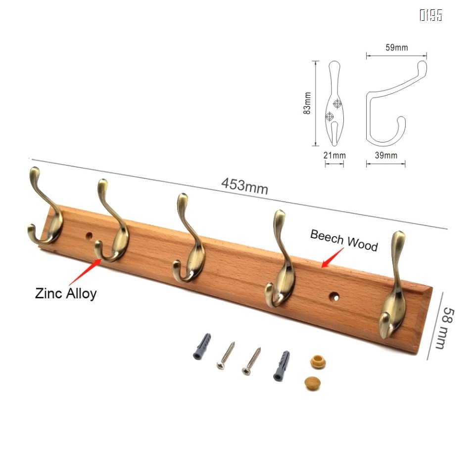 High quality beech and zinc alloy clothes hook | green bronze zinc alloy wooden  hook