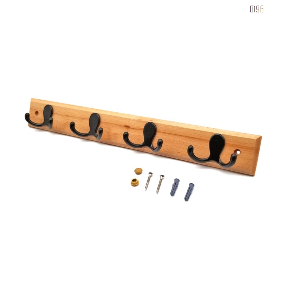 Household wooden  double hook coat rack -4 double hooks - wall hanging - decorative home storage - entrance  foyer corridor bathroom bedroom railing - high quality beech