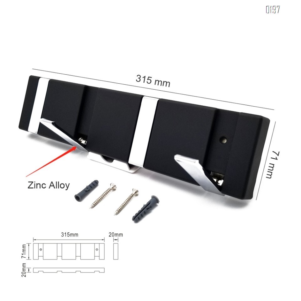 Household wall-mounted paint process folding flip zinc alloy hook frame -16 inches -4 folding jacket and hat rack hook - home entrance organization - towel cover belt backpack bracket
