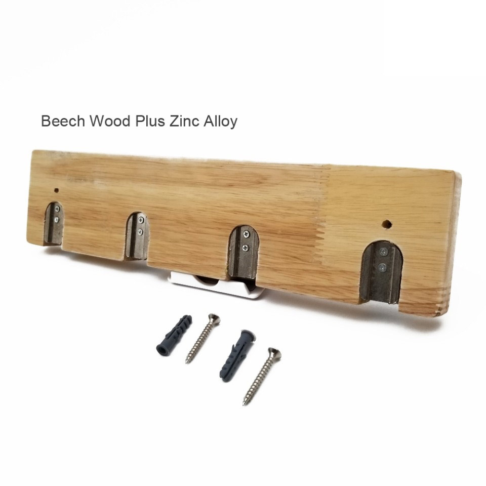 4 hook wooden  floating skateboard beech hangers – modern, stylish, space-saving hangers with 4 retractable zinc alloy hooks for hanging jackets, scarves, wallets, etc.