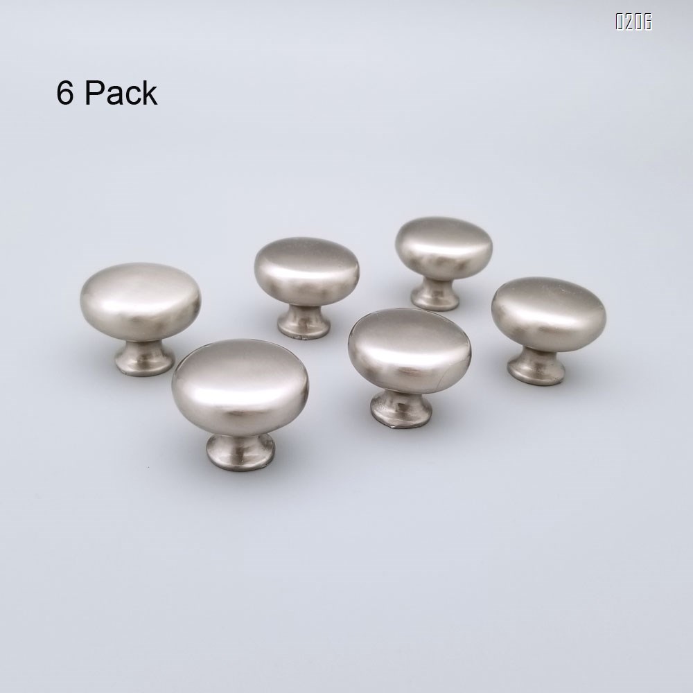 6 Pack Kitchen Cabinet Round Heavy drawer pulls  Knobs 6 Pack Brushed Nickel Cabinet Knobs  (31mm) Cupboard Door Heavy Knobs Silver Kitchen Hardware for Bathroom Drawer