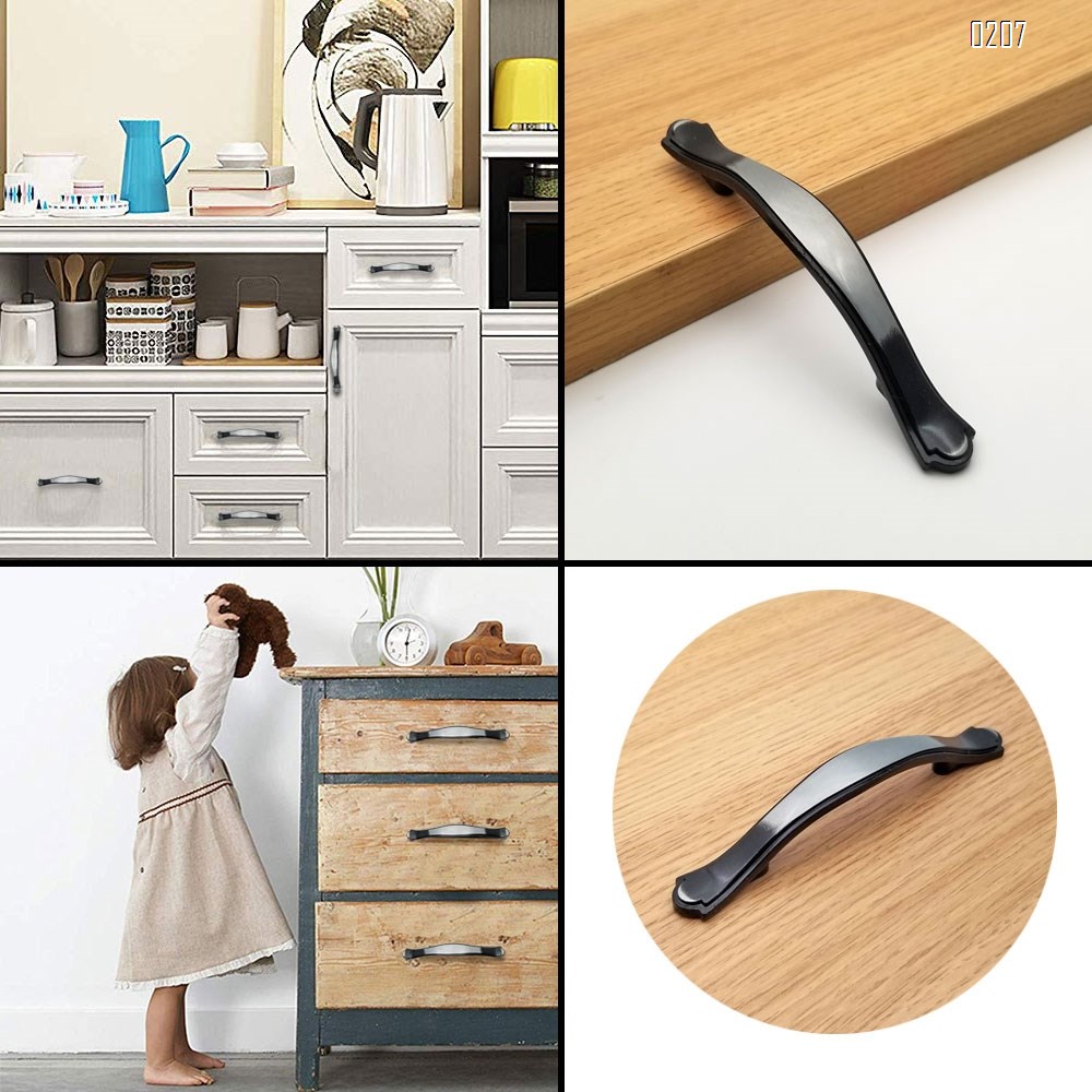Wire Drawing Black Cabinet Pulls 131mm Length,6 Pack Modern Kitchen Cabinet Handles Hardware Cupboard Handles Zinc Alloy Drawer Handles for Kitchen Cabinet and Furniture Handle Pull(76 mm Hole Centers)(6 Pieces