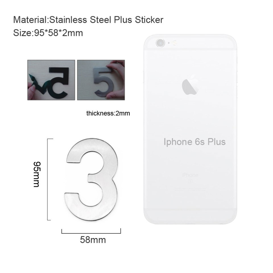 4 Inch House Numbers 3, Door Address Number Stickers for House/Apartment/Floor,  304 Stainless Steel
