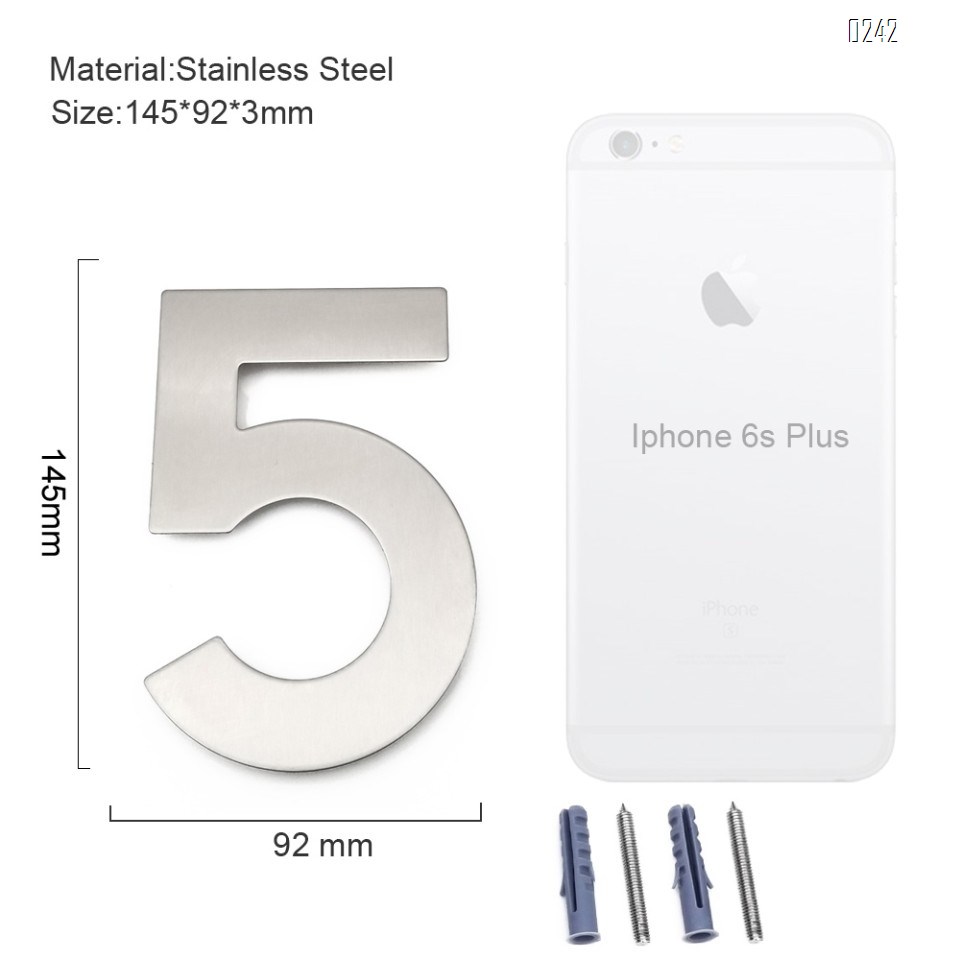 6 inch. Brushed 304 Stainless Steel Large Floating Modern House Numbers 4