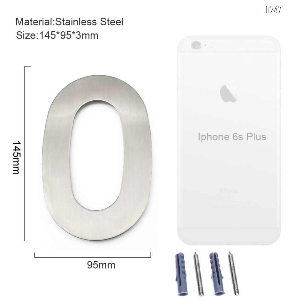 6 inch. Brushed 304 Stainless Steel Large Floating Modern House Numbers 0