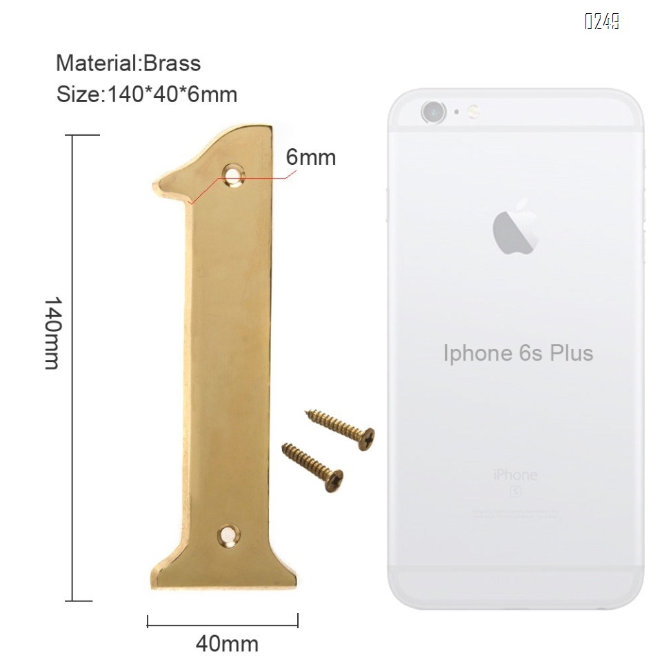 6 inch Copper Plaque for Outdoor Address Plate of Household Door Brass Number in 140 mm Grand Modern Door Number Hotel House Number 1