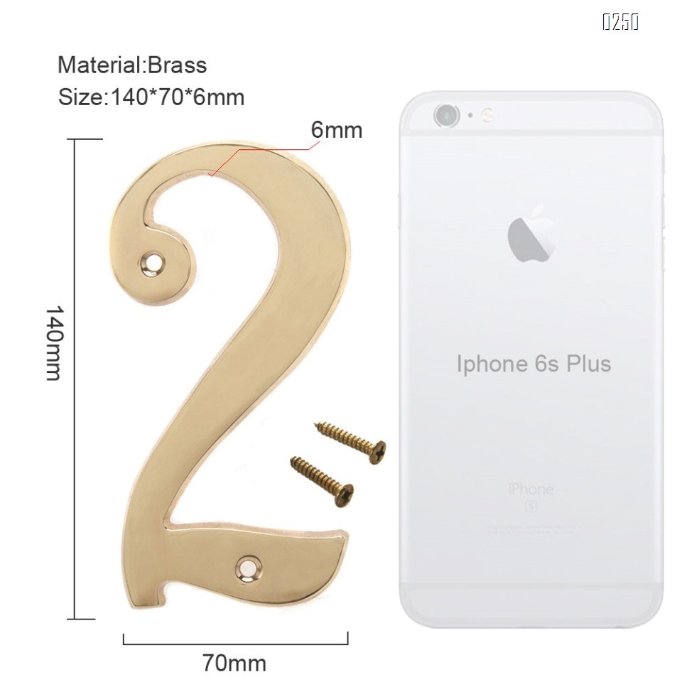 6 inch Copper Plaque for Outdoor Address Plate of Household Door Brass Number in 140 mm Grand Modern Door Number Hotel House Number 2