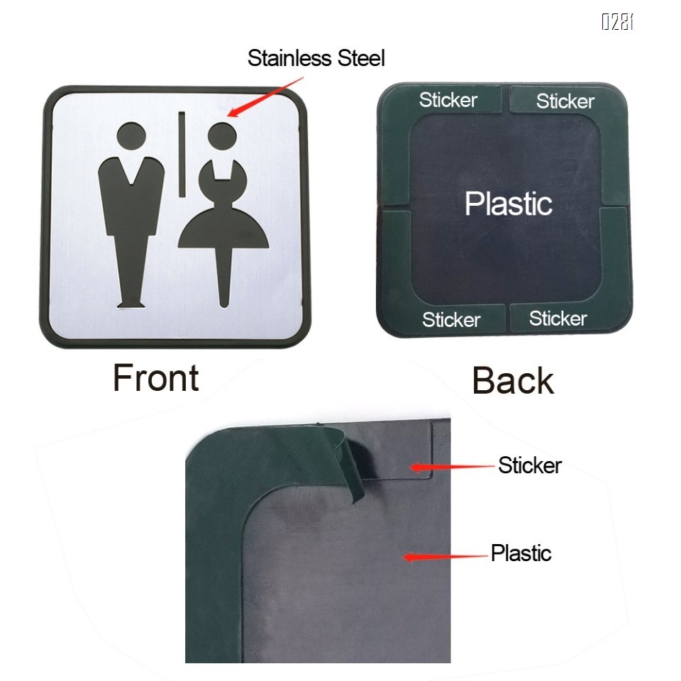 Self Sticker Unisex Bathroom Signs,  Bathroom Door Sign for Offices, Businesses,Stainless Steel Plus Plastic bathroom signs