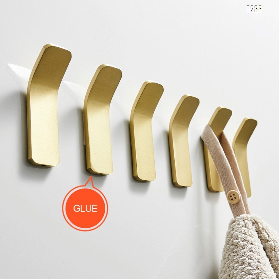 Home Brass Bath Towel Hooks Super Heavy Duty Wall Mount Gold Finish Hook, Fit for Bedroom,Living Room, Bathroom and Fitting Room, Office,Non perforated brass brushed gold hook