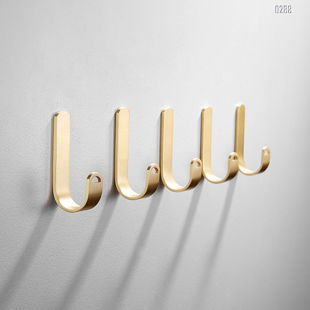 Metal Adhesive Wall Hooks, Punch-Free Installation Brass Hooks, Nordic Style Bathroom Kitchen Dining Room Wall-Mounted Hooks Hanger Door Towel Holder Rack.