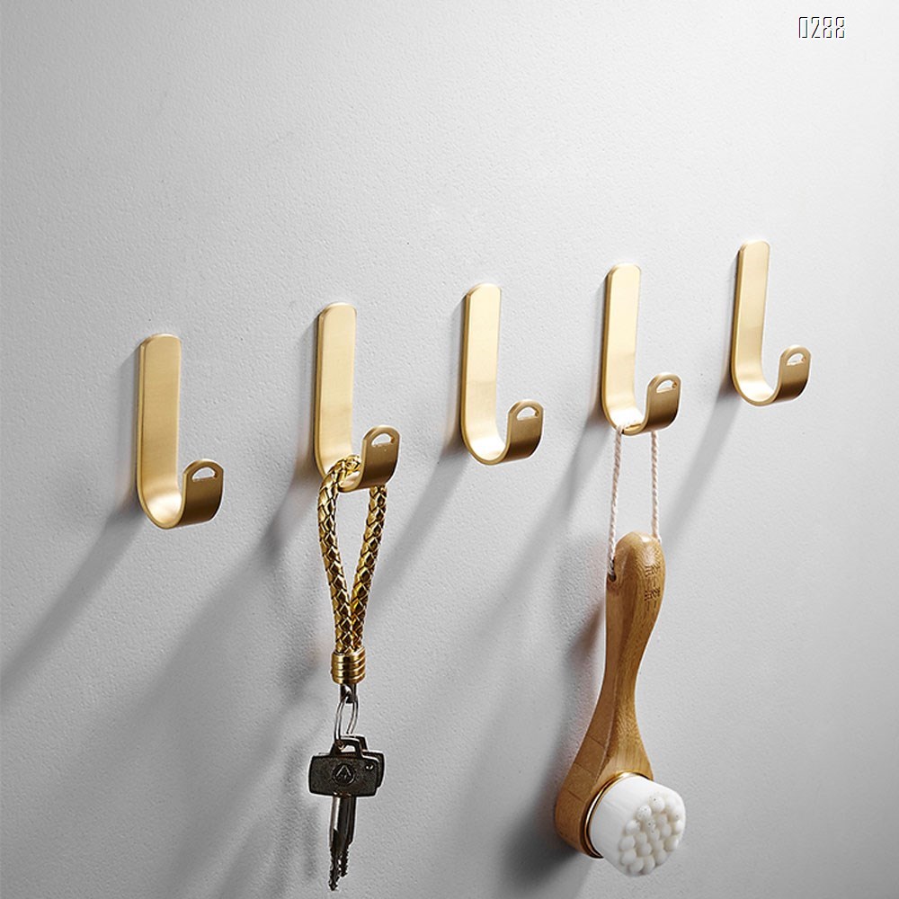 Metal Adhesive Wall Hooks, Punch-Free Installation Brass Hooks, Nordic Style Bathroom Kitchen Dining Room Wall-Mounted Hooks Hanger Door Towel Holder Rack.