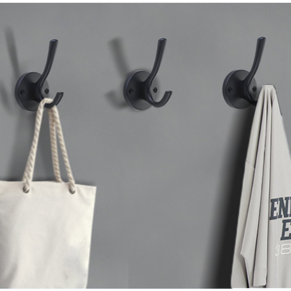 Heavy-Duty Decorative Wall Mounted Metal Matte Black Coat Hooks| Rustic Double Prong Robe Hook, Vintage Hat Hook, Towel Hook, Backpack Hook, Scarf Hooks