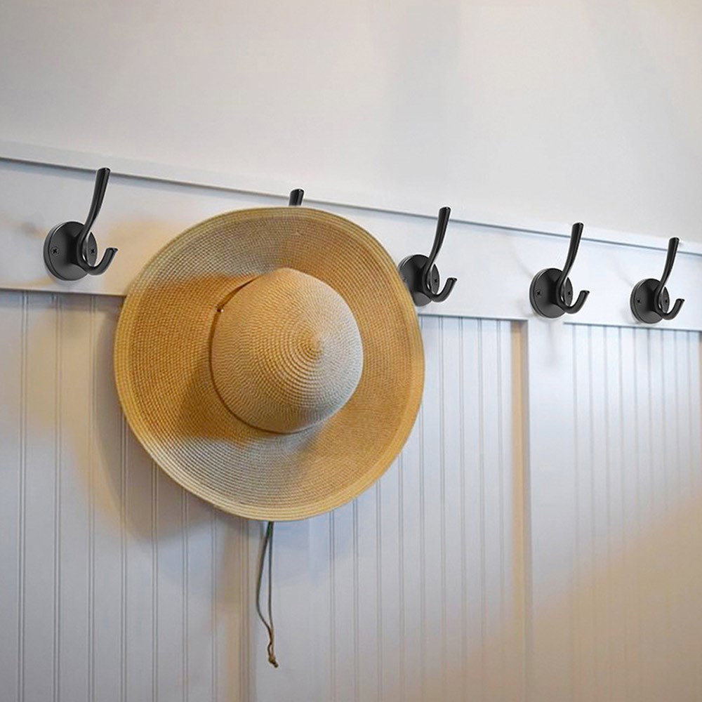 Heavy-Duty Decorative Wall Mounted Metal Matte Black Coat Hooks| Rustic Double Prong Robe Hook, Vintage Hat Hook, Towel Hook, Backpack Hook, Scarf Hooks