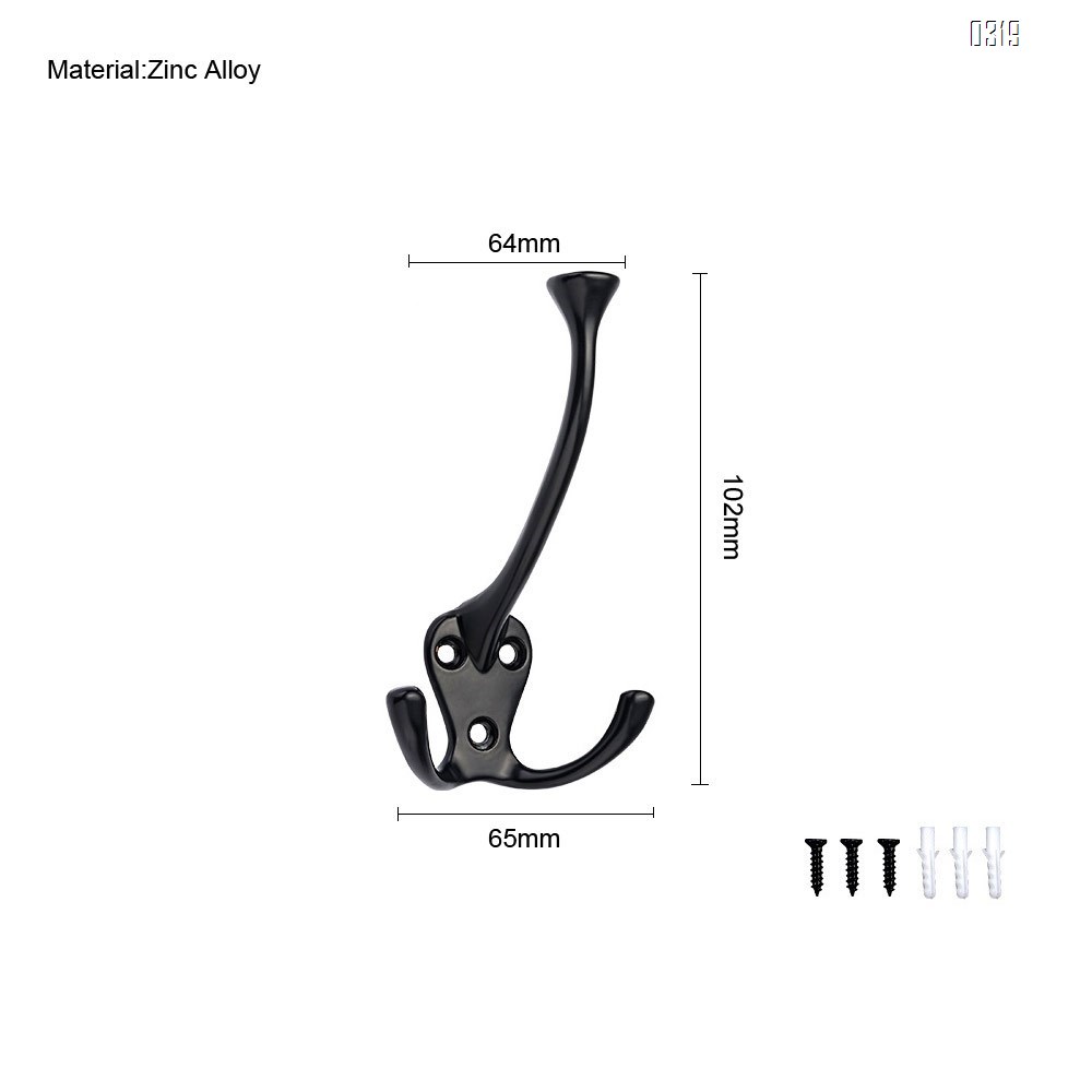 Black Heavy Duty Wall Mounted Hook Hardware Tri Prong Retro Coat Hooks Retro Hooks for Coat, Scarf, Bag, Towel, Key, Cap, Cup, Hat