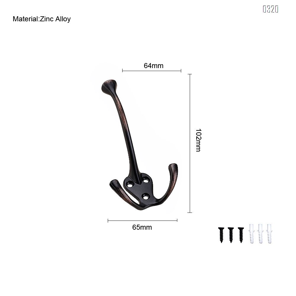 Black Wire Heavy Duty Wall Mounted Hook Hardware Tri Prong Retro Coat Hooks Retro Hooks for Coat, Scarf, Bag, Towel, Key, Cap, Cup, Hat