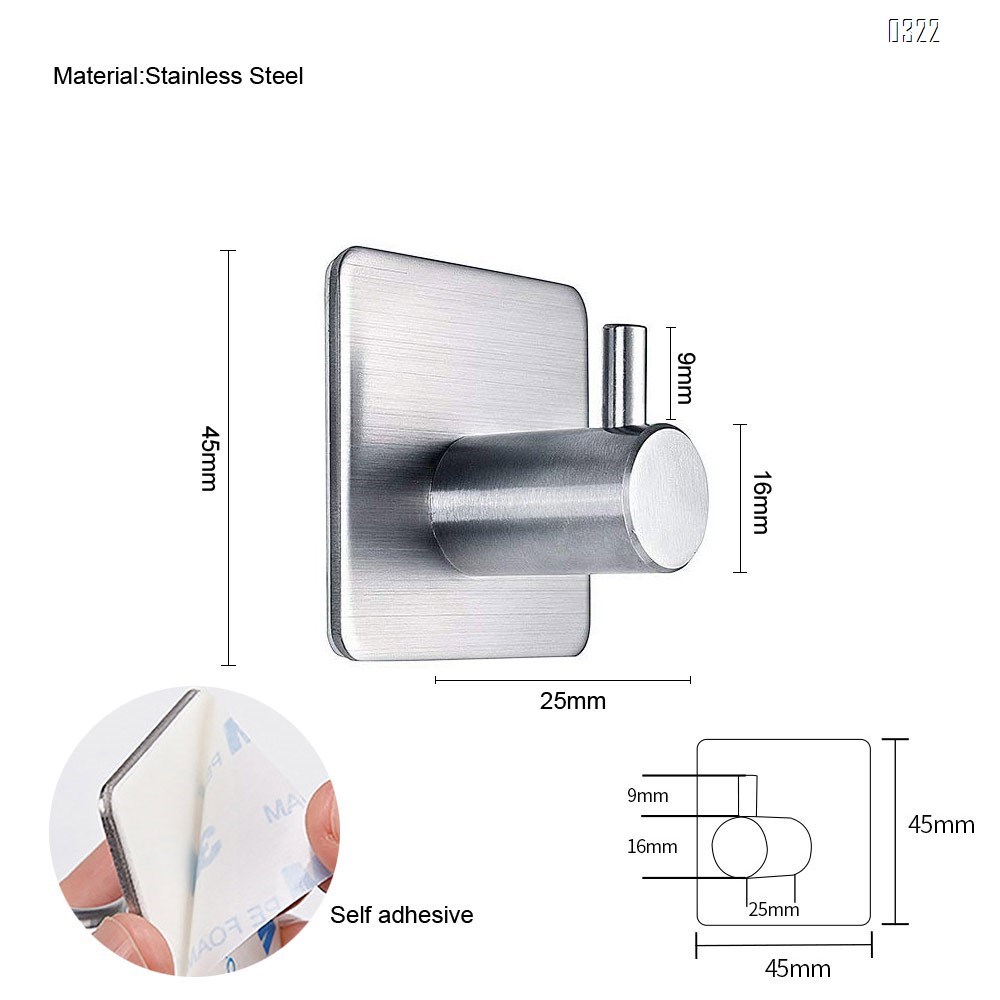 Adhesive Hooks Heavy Duty Wall Hooks Waterproof Stainless Steel Hooks for Hanging Coat, Hat,Towel Robe Hook Rack Wall Mount- Bathroom and Bedroom