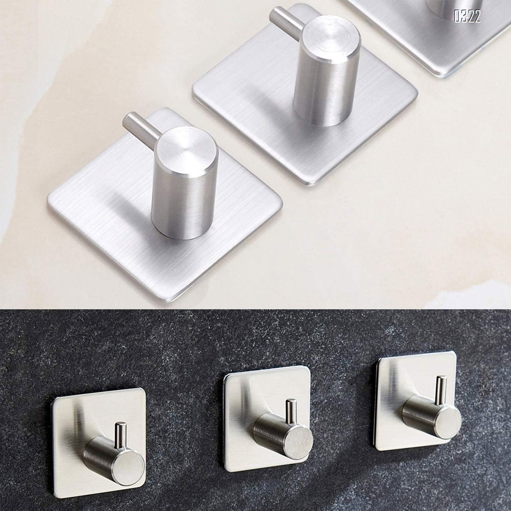 Adhesive Hooks Heavy Duty Wall Hooks Waterproof Stainless Steel Hooks for Hanging Coat, Hat,Towel Robe Hook Rack Wall Mount- Bathroom and Bedroom