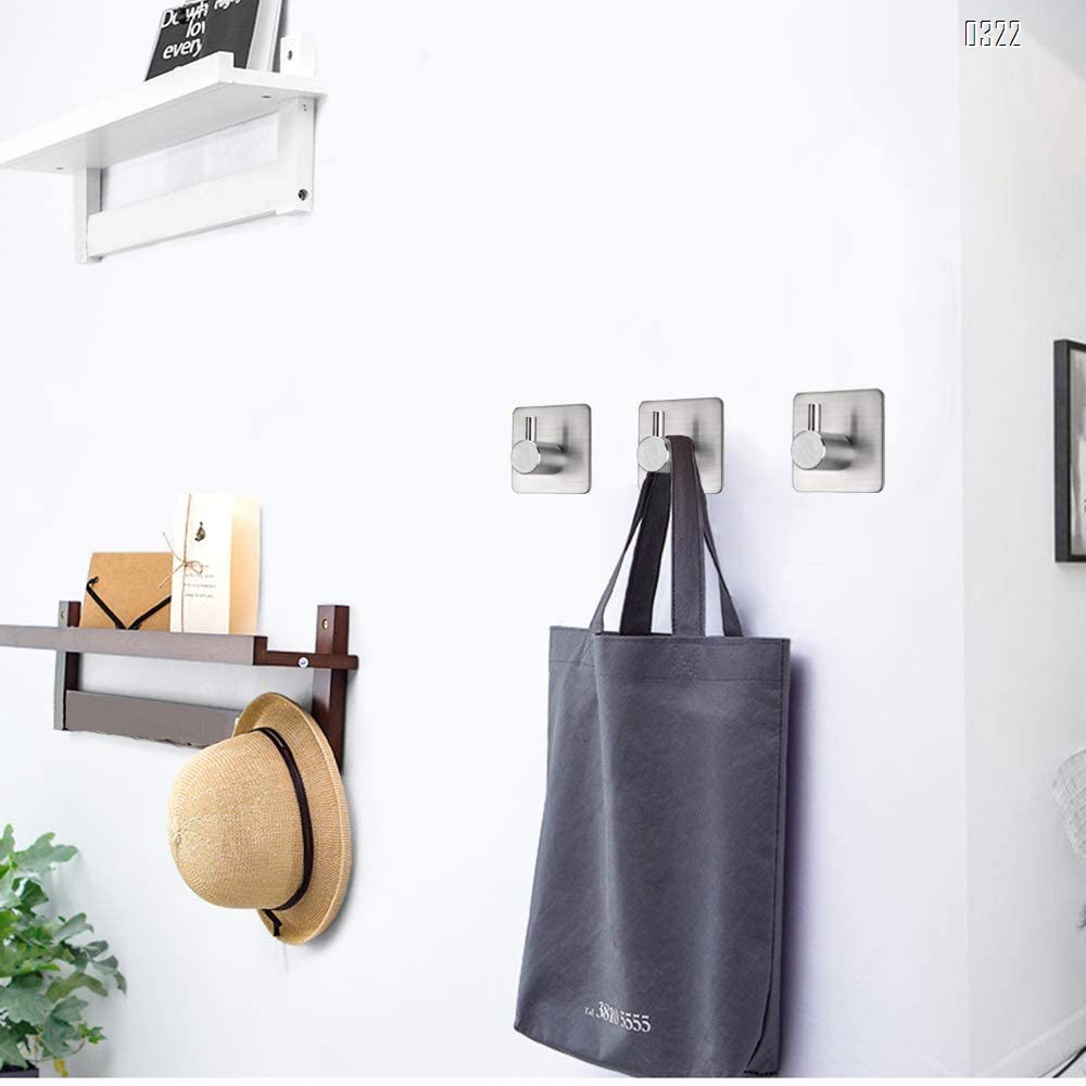Adhesive Hooks Heavy Duty Wall Hooks Waterproof Stainless Steel Hooks for Hanging Coat, Hat,Towel Robe Hook Rack Wall Mount- Bathroom and Bedroom