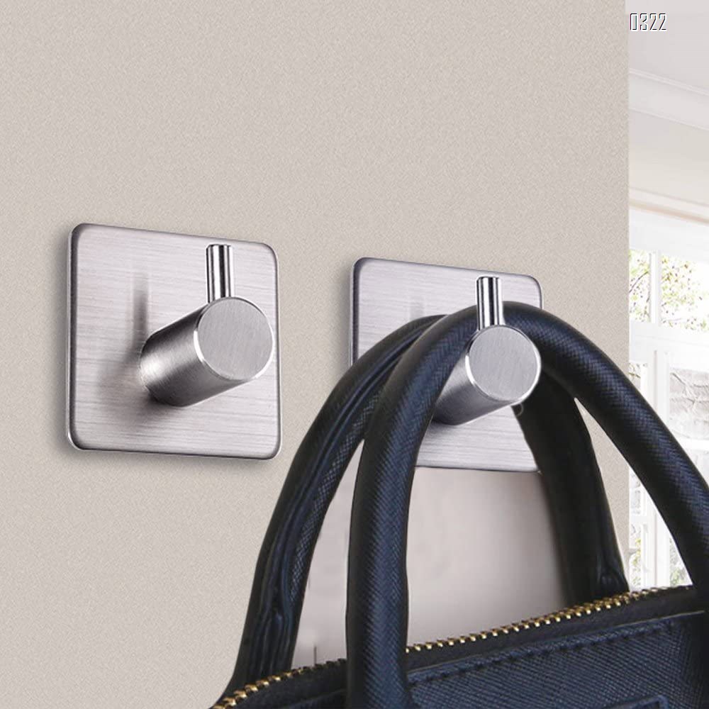 Adhesive Hooks Heavy Duty Wall Hooks Waterproof Stainless Steel Hooks for Hanging Coat, Hat,Towel Robe Hook Rack Wall Mount- Bathroom and Bedroom