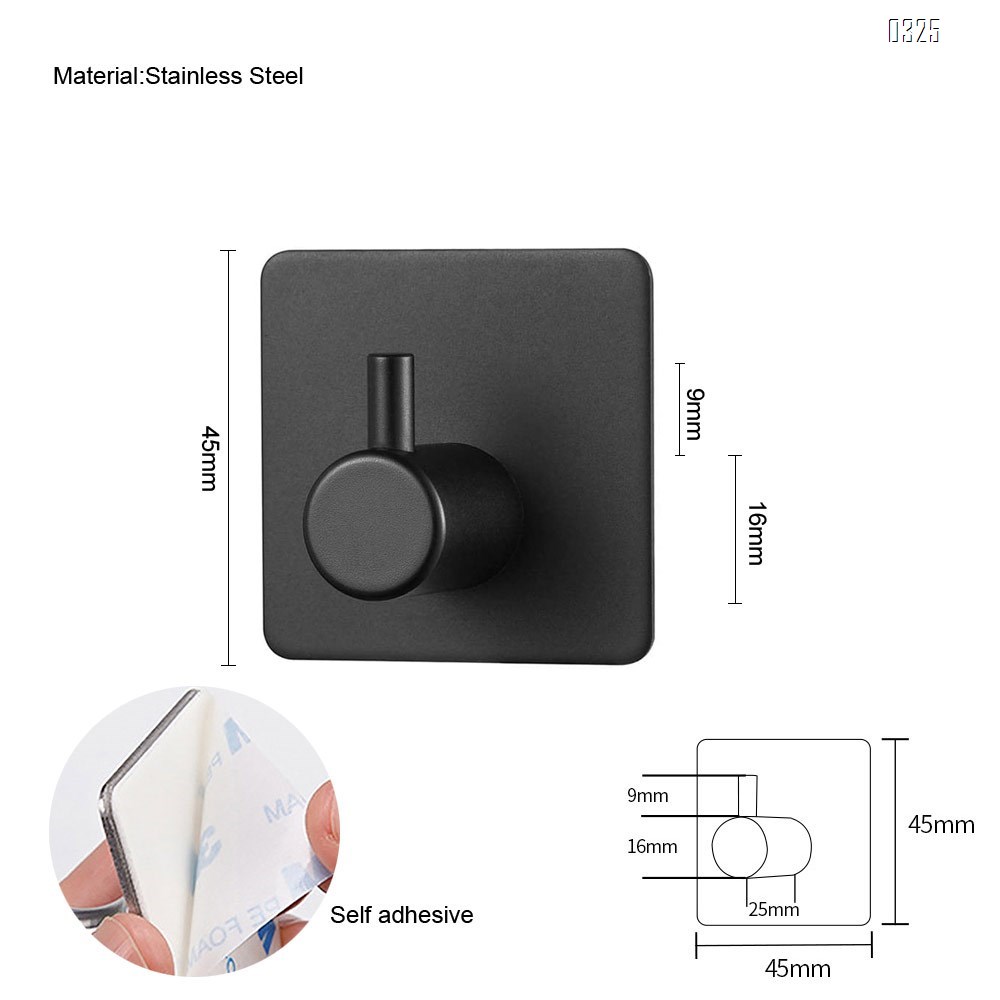 Self Adhesive Heavy Duty Hooks - Black 304 Stainless Steel Waterproof, Towel Rack, Robe Hanger, Sticky Wall Hooks Hanging Coat, Bag, Hat, Washroom Bathroom Kitchen Glass Anti-Skid Hook