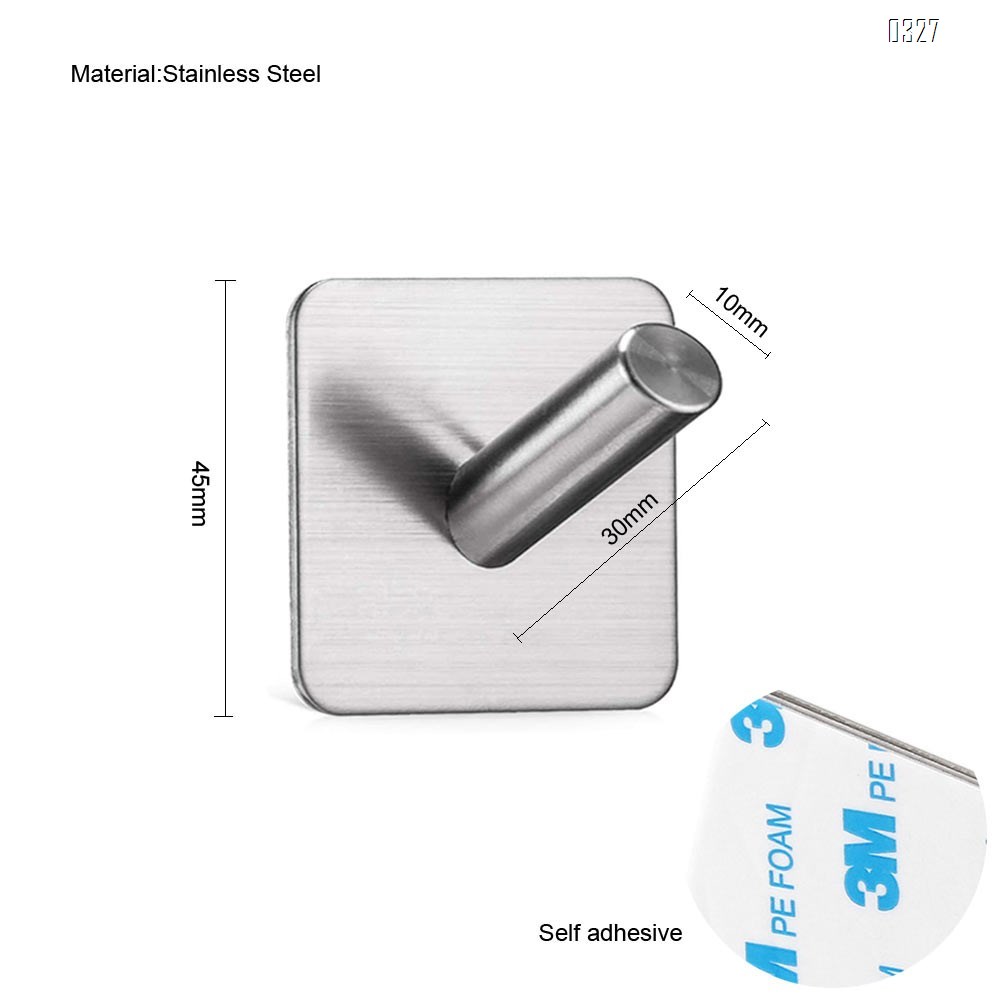 Adhesive Wall Hooks Heavy Duty Hooks for Hanging Wall Hangers Stick on Shower Home Bathroom Kitchen Door Ideal for Robes, Umbrellas, Clothes, Bags, Coats, Keys - Stainless Steel