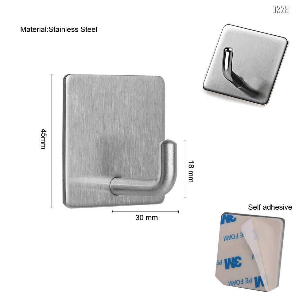 Adhesive Hooks Heavy Duty Stainless Steel Wall-mounted Hanger, Bathroom Office Wall Hook, for Hanging Shower Sticky Hook