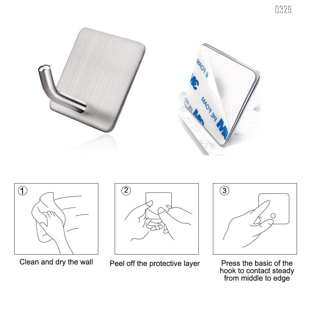 Self-Adhesive Towel Hooks, Wall Hooks, Key Holders, Non-Drill Hanging Solution, for Office/Kitchen/Bedroom/Bathroom, Anti-Fingerprint Stainless Steel 304