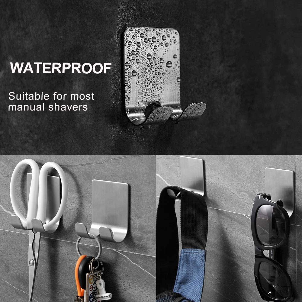 Razor Holder for Shower-Hook Hanger Stand Self Adhesive Stainless Steel Heavy Duty Utility Storage Hook,Shower Hook for Razor Bathroom Kitchen Organizer for Shaver Plug Robe Towel Multi Purpose Hooks