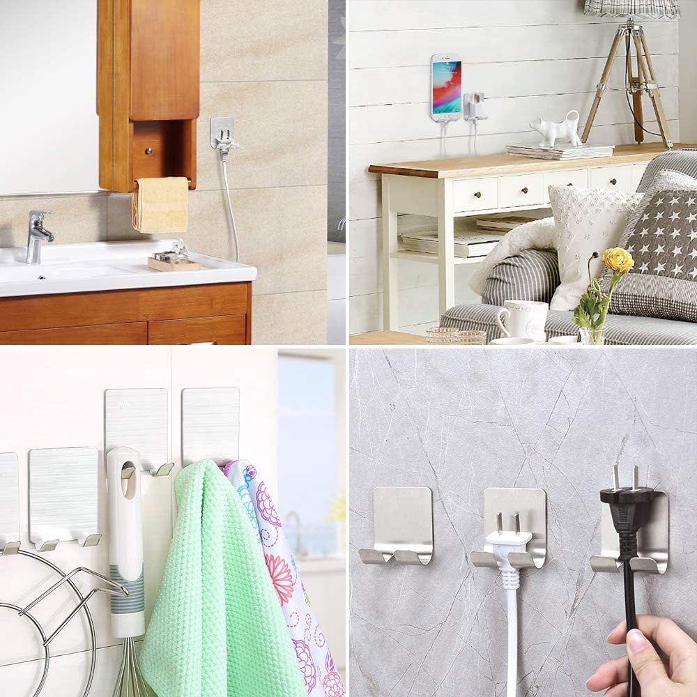 Razor Holder for Shower-Hook Hanger Stand Self Adhesive Stainless Steel Heavy Duty Utility Storage Hook,Shower Hook for Razor Bathroom Kitchen Organizer for Shaver Plug Robe Towel Multi Purpose Hooks