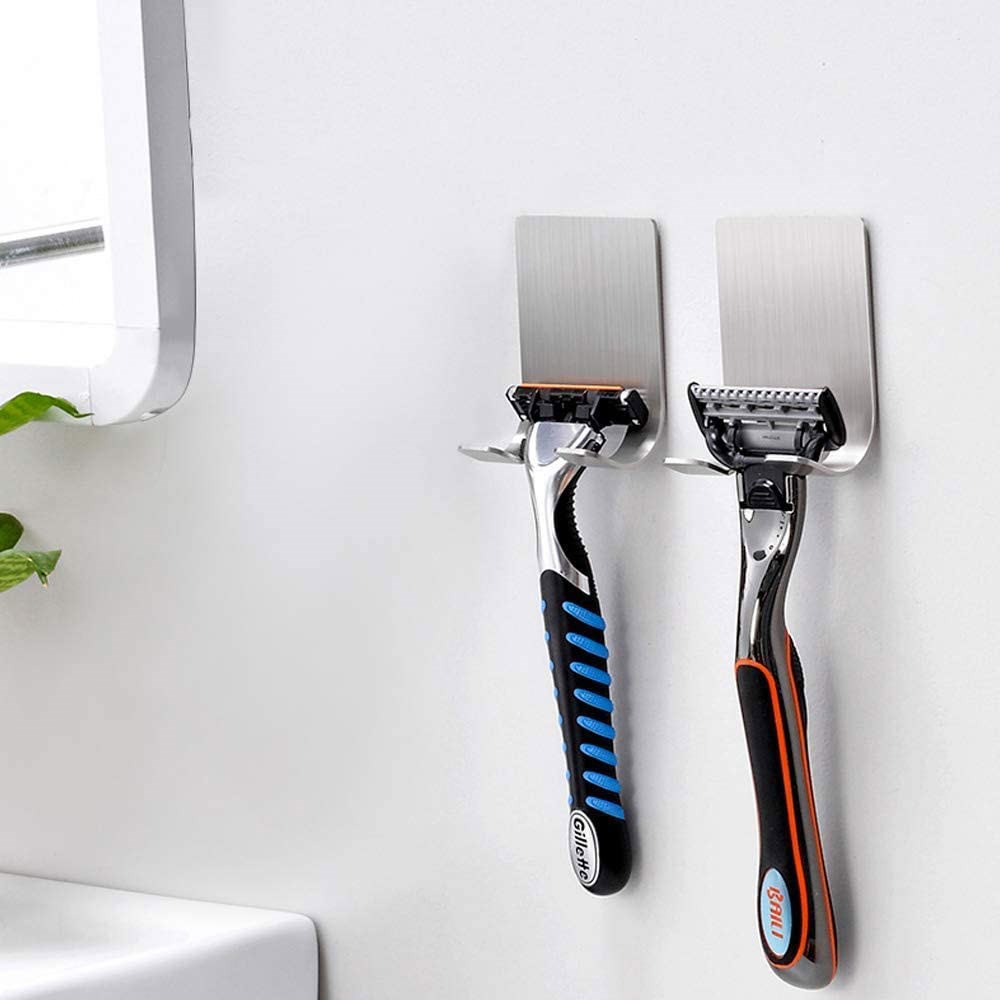 Razor Holder for Shower-Hook Hanger Stand Self Adhesive Stainless Steel Heavy Duty Utility Storage Hook,Shower Hook for Razor Bathroom Kitchen Organizer for Shaver Plug Robe Towel Multi Purpose Hooks