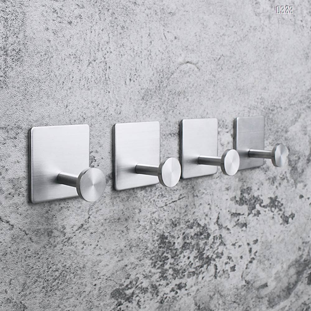square Self adhesive Coat Hook Stainless Steel Towel Clothes Robe Hook for Bathroom Kitchen Garage  Wall Mounted