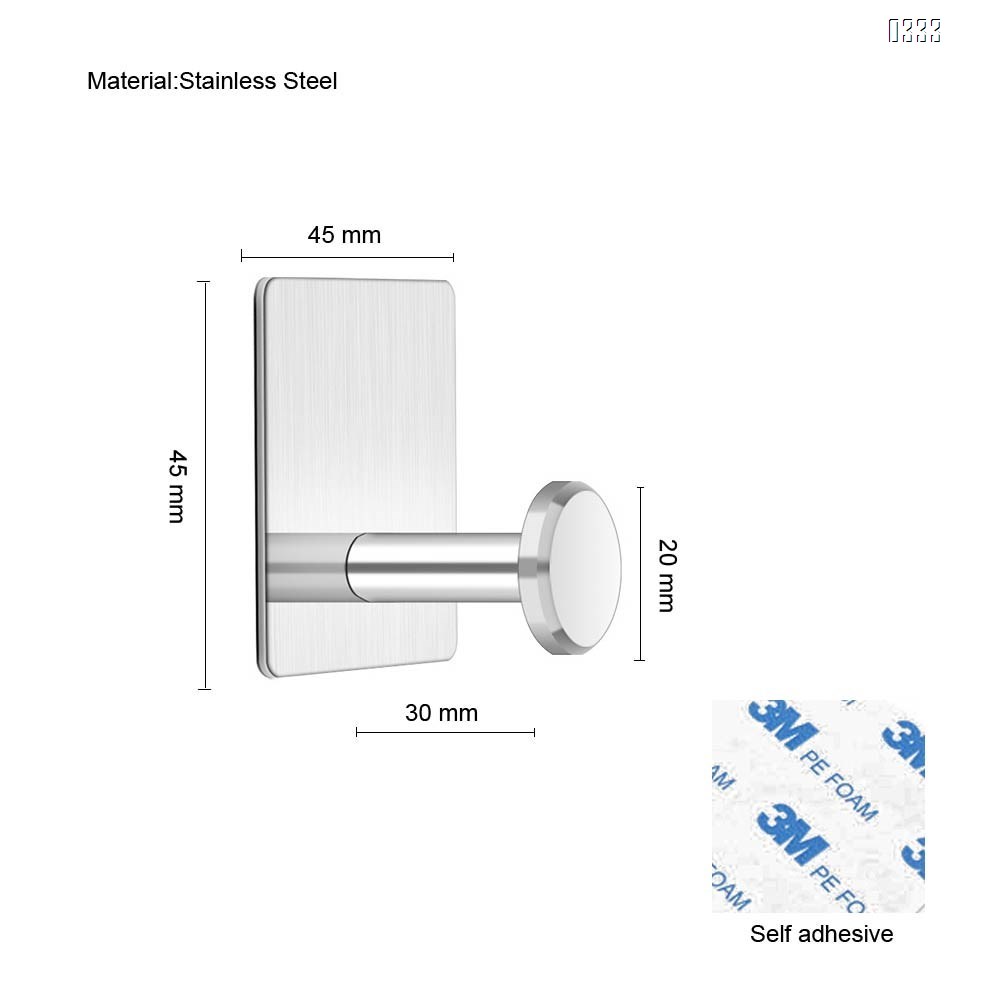 square Self adhesive Coat Hook Stainless Steel Towel Clothes Robe Hook for Bathroom Kitchen Garage  Wall Mounted