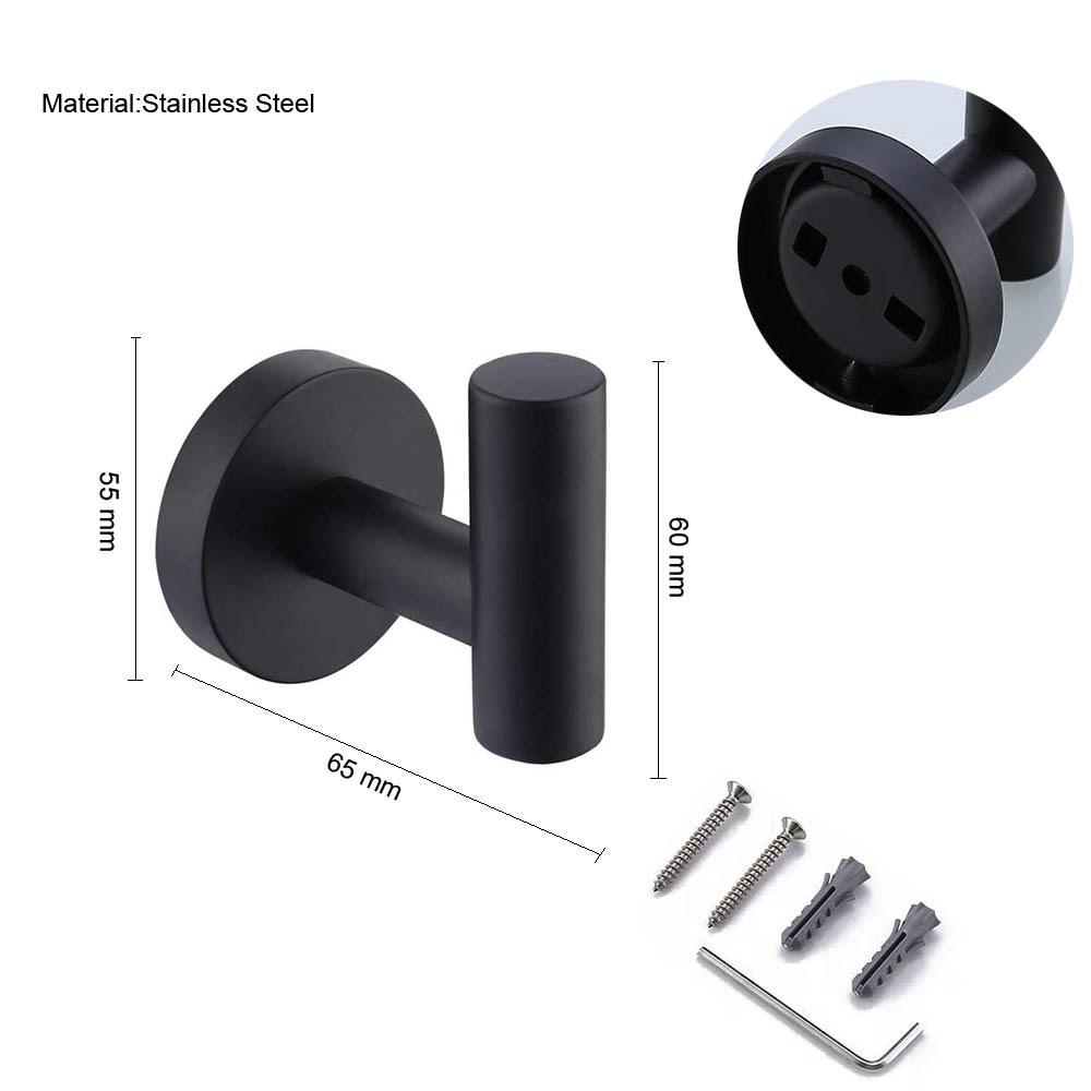Towel Coat Hook Matte Black SUS304 Stainless Steel Bathroom Clothes Cabinet Closet Sponges Robe Hook Wall Mounted Round Kitchen Heavy Duty Door Hanger