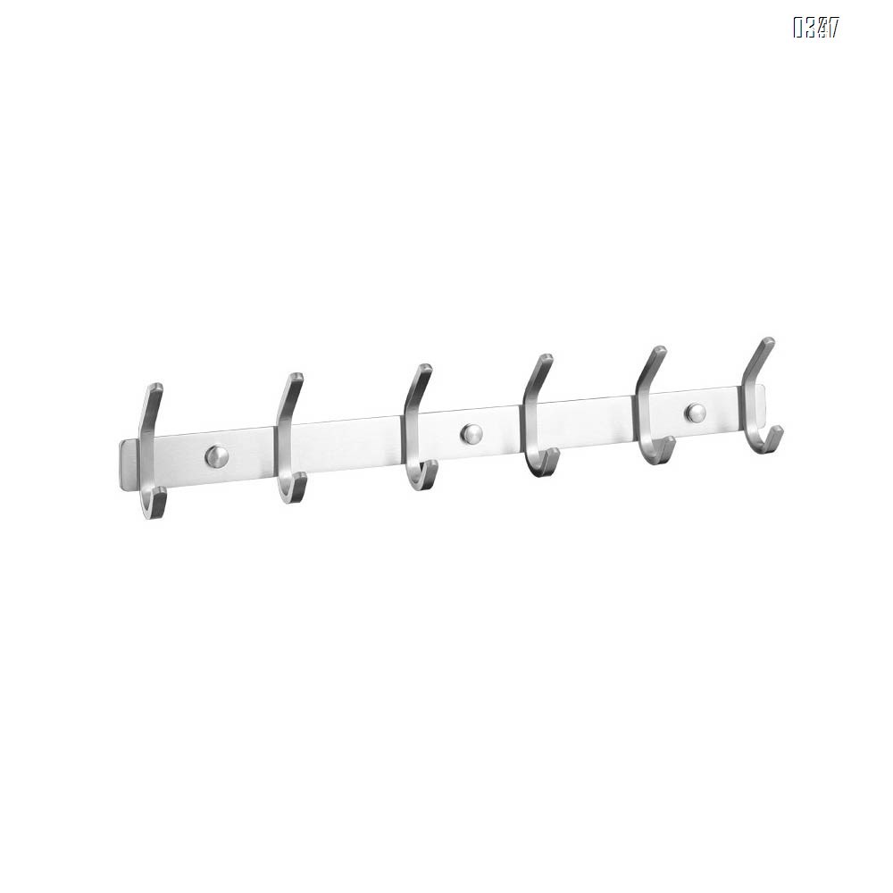 Coat Rack Wall Mounted - 6 Double Hooks, Heavy Duty, Stainless Steel, Metal Coat Hook Rail for Coat Hat Towel Purse Robes Mudroom Bathroom Entryway
