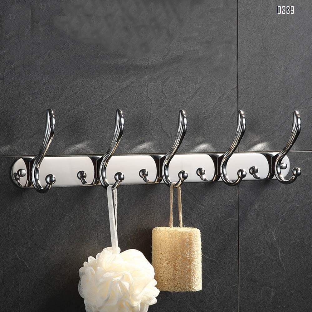 Wall Mounted Coat Rack with 5 Hooks for Hanging Coats - Heavy Duty Stainless Steel Metal Coat Hook Rail, Hook Rack, Hat and Coat Rack, Chromed