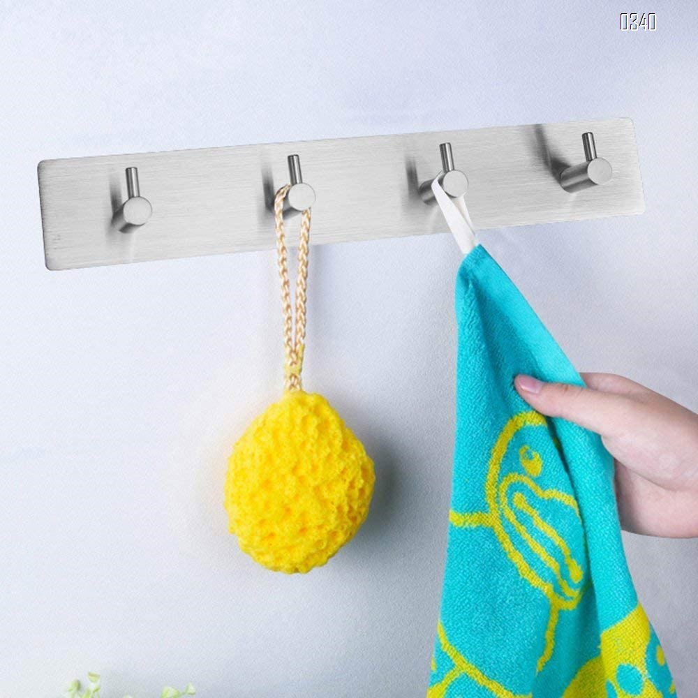 Self Adhesive Wall Mounted Hook Stainless Steel Coat Rack Shelf Rail with 3 Hooks  Door Hanging Holder Waterproof Hanger for Robe, Towel, Keys, Home, Kitchen