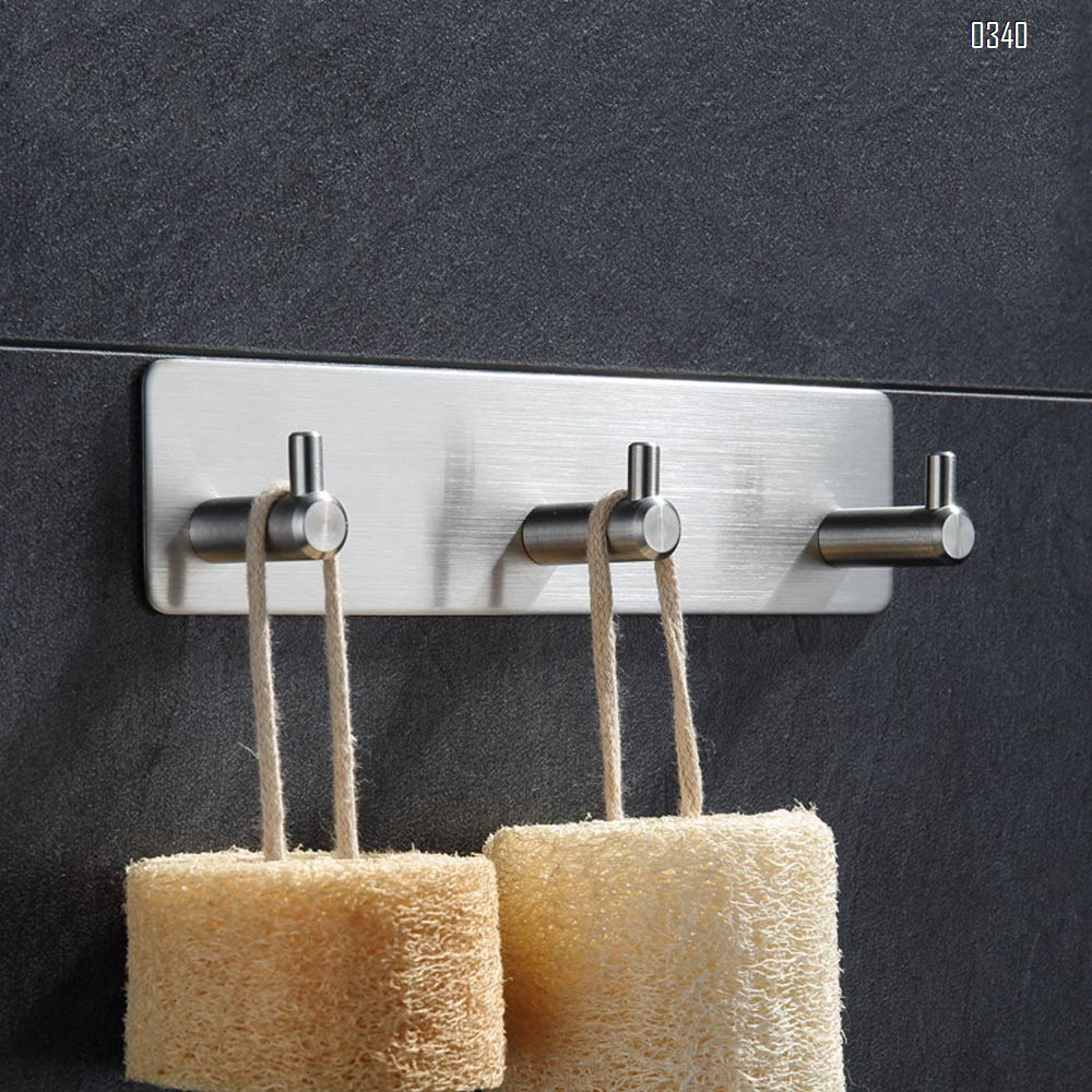 Self Adhesive Wall Mounted Hook Stainless Steel Coat Rack Shelf Rail with 3 Hooks  Door Hanging Holder Waterproof Hanger for Robe, Towel, Keys, Home, Kitchen