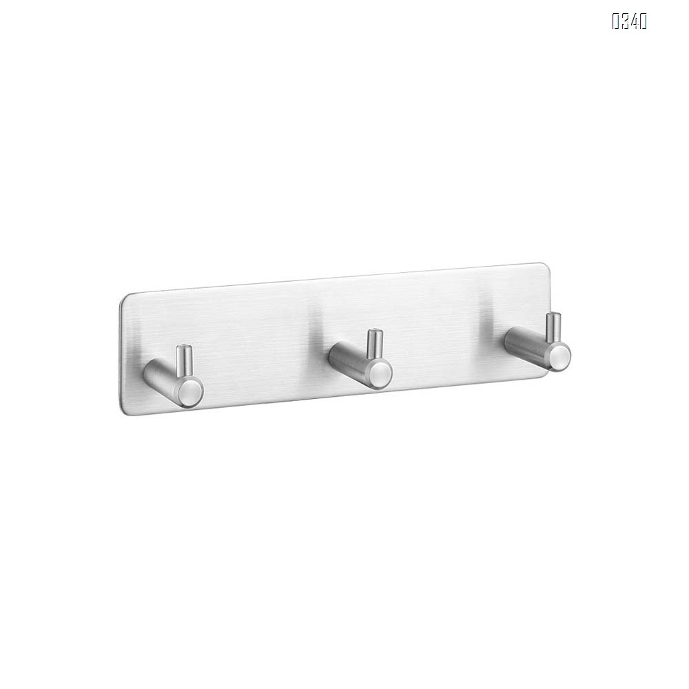 Self Adhesive Wall Mounted Hook Stainless Steel Coat Rack Shelf Rail with 3 Hooks  Door Hanging Holder Waterproof Hanger for Robe, Towel, Keys, Home, Kitchen