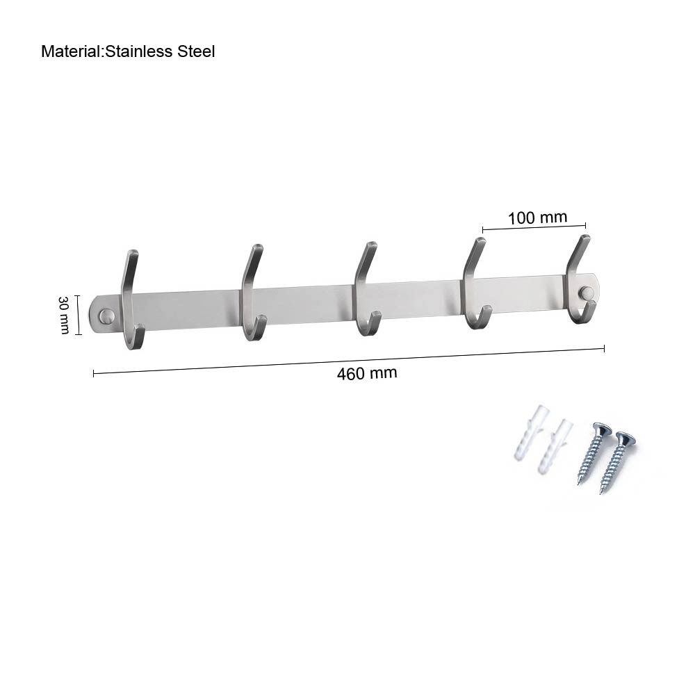 Coat Hook SUS304 Stainless Steel Wall Mounted Coat Rack Towel Hook with 5 Heavy Duty Double Hooks,Wall Mount