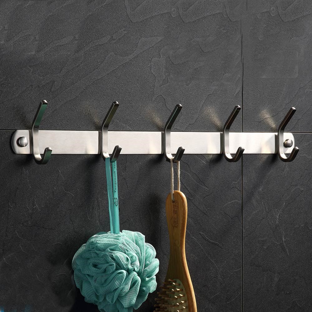 Coat Hook SUS304 Stainless Steel Wall Mounted Coat Rack Towel Hook with 5 Heavy Duty Double Hooks,Wall Mount