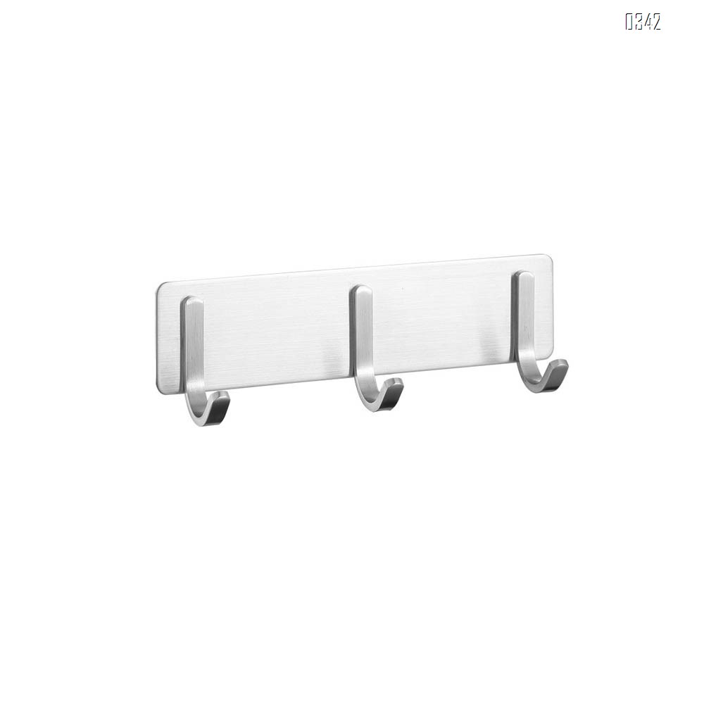 Self Adhesive Coat Hook Rack Wall Mounted Brushed Nickel SUS304 Stainless Steel Bath Towel Hook Coat Rail Double 3 Hooks