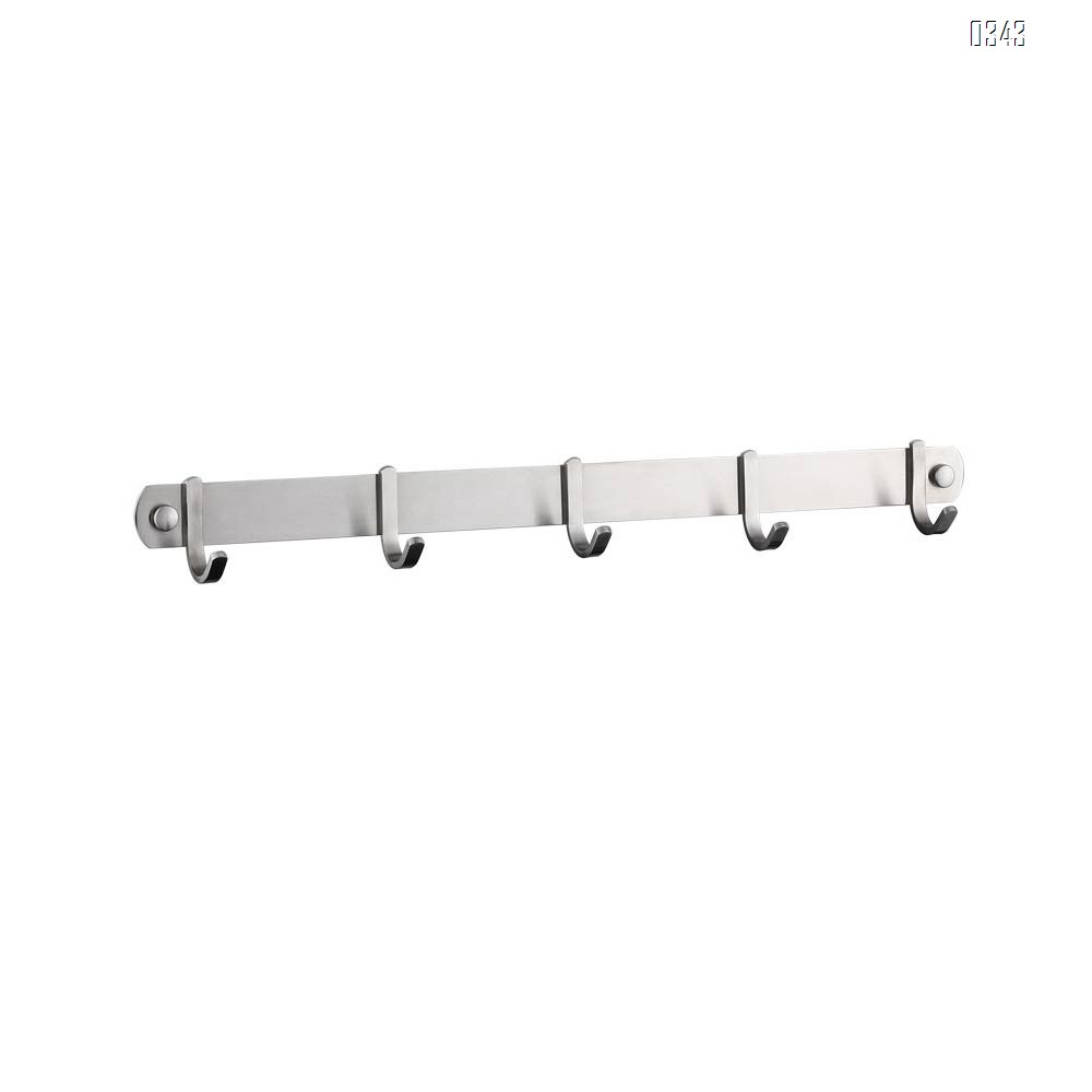 Coat Hook Rack Wall Mounted 18-Inch SUS304 Stainless Steel Brushed Nickel Hook Rail with 5 Heavy Duty Hooks