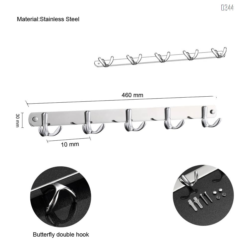 Mirror Face Wall Mount Coat Hooks,5 Tri Hooks Heavy Duty Stainless Steel Hook Rail for Coat Hat Towel Robes Mudroom Bathroom Entryway