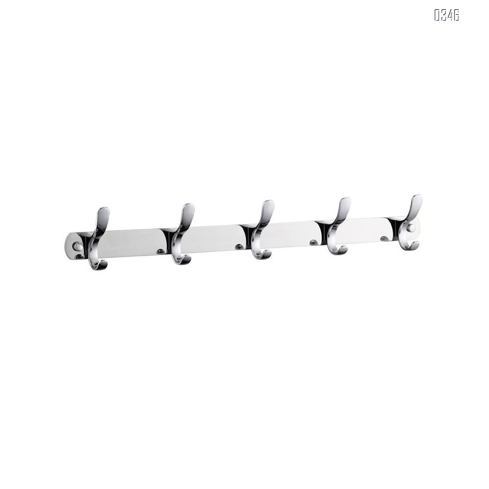 Coat Rack,Stainless Steel Wall Mount Coat Hook Rack, Hook Rail Hook Hanger for Coats, Hats, Scarves, Keys,with 5 Hooks,Mirror Face