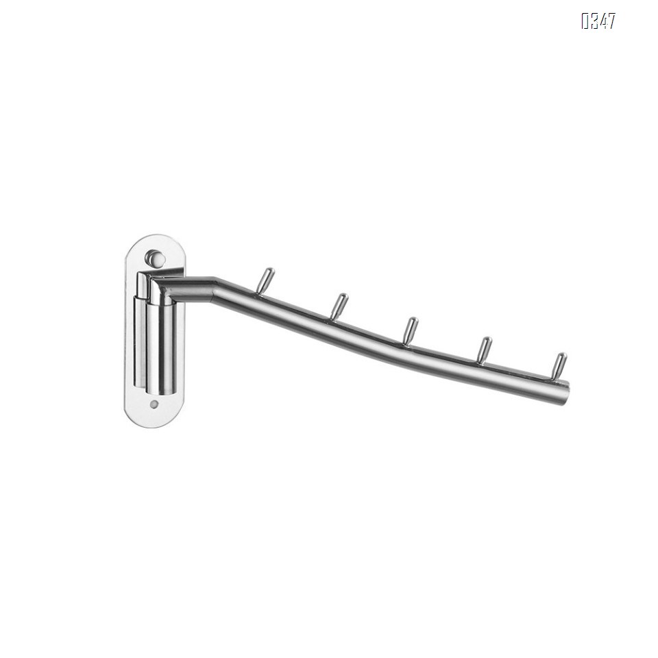 Swing 180 degrees Wall Mounted Clothes Hanger Rack, Stainless Steel Garment Hooks with Swing Arm Holder, Space Saver Clothing and Closet Rod Storage Organizer for Laundry Room Bedrooms Bathrooms